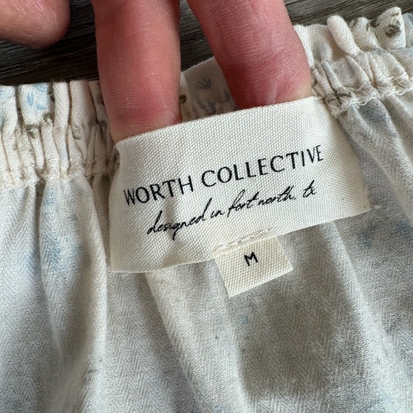 Worth Collective Marley Floral Print Cottage Midi Dress Ivory Blue Sz M - Picture 7 of 14